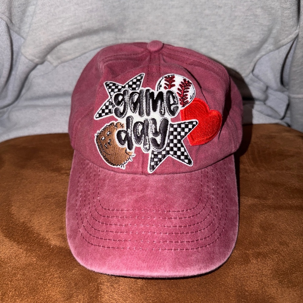 Mauve Game Day Baseball Hat • Vintage Wash • Custom Patch